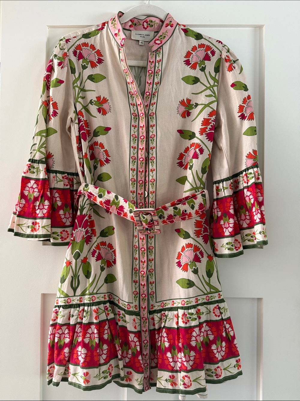 Elizabeth and James Beige Mini Dress with Pink and Green Floral Print